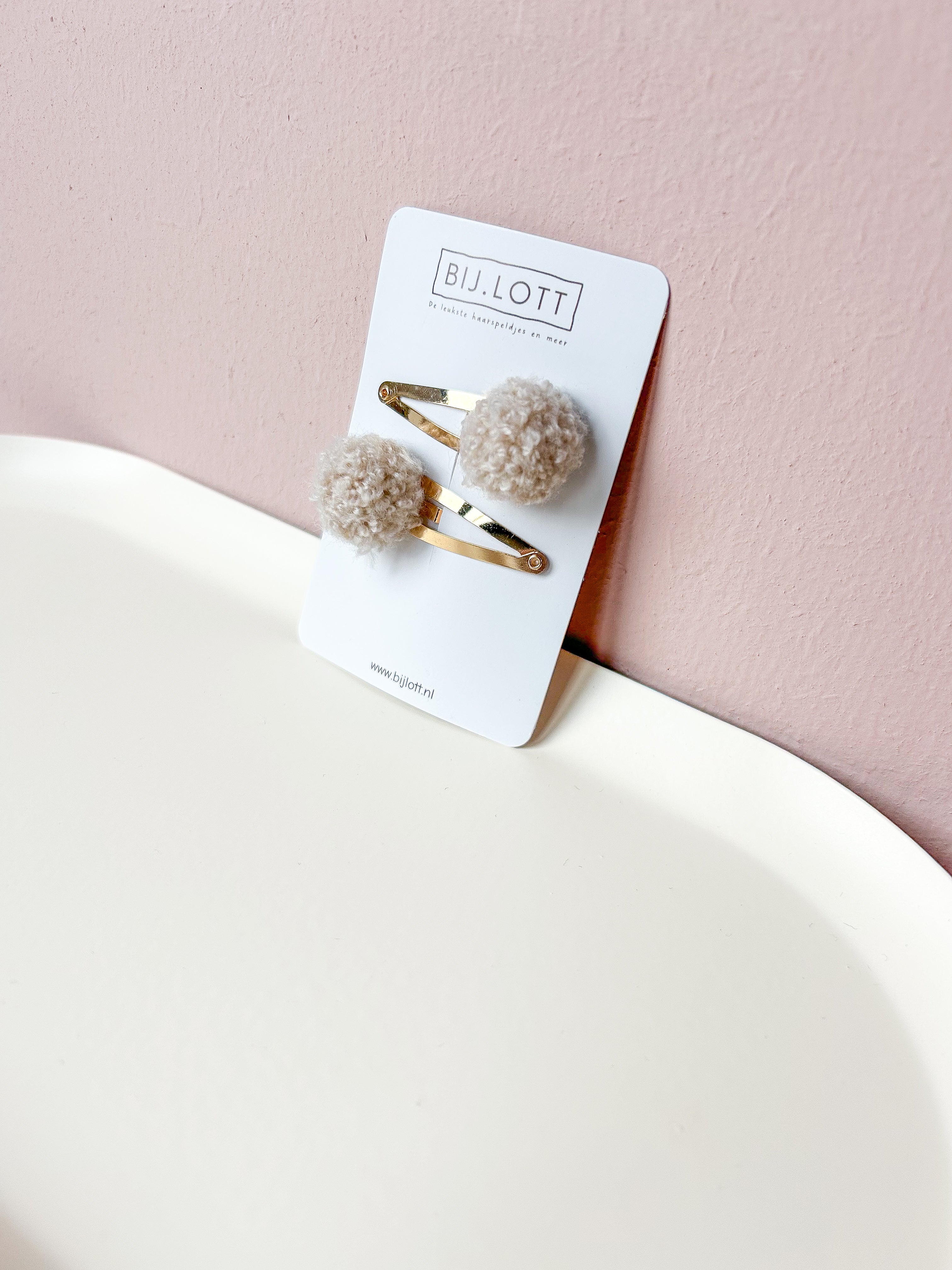 Duo setje klikklak - Teddy pompomp beige