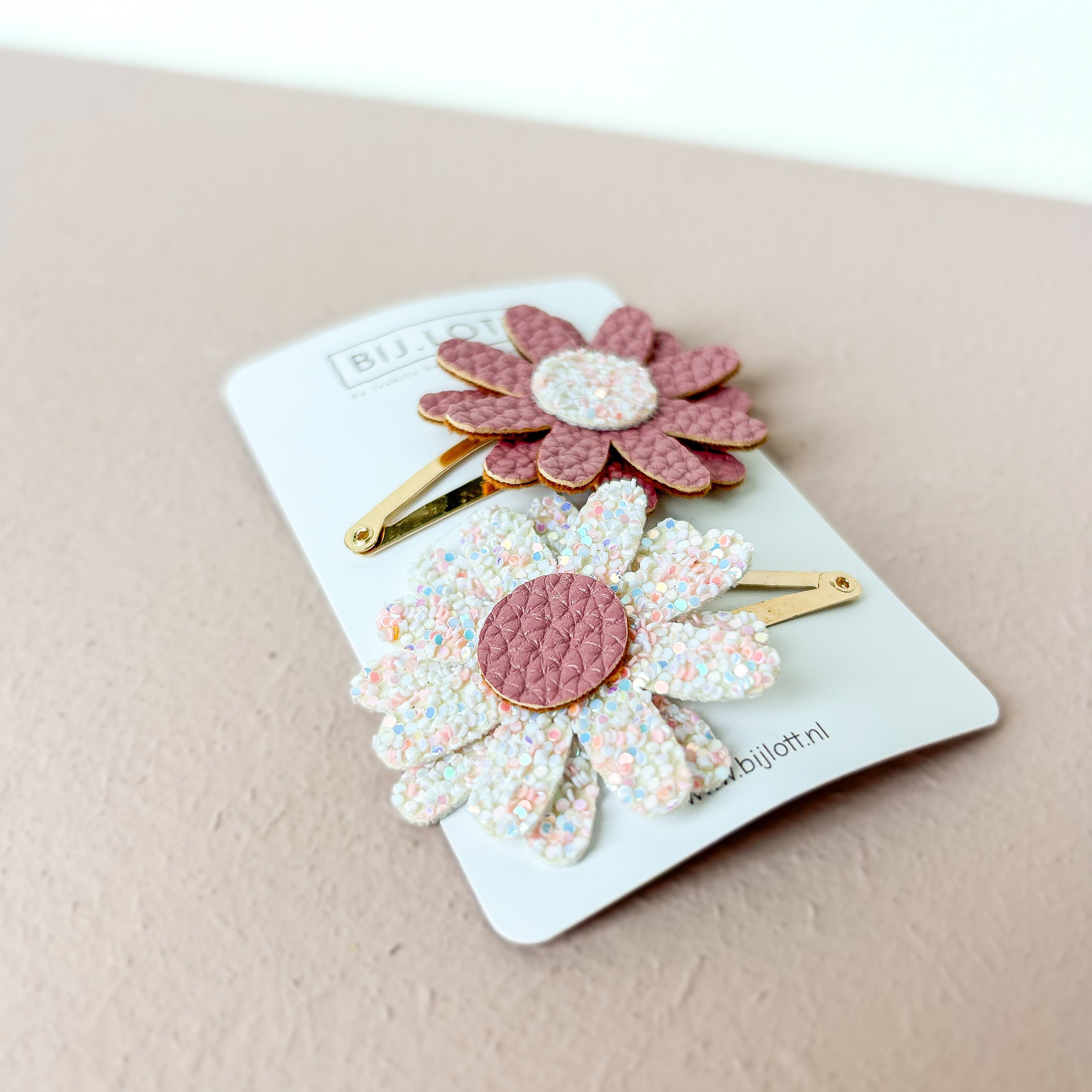 Duo klikklak setje - Madelief pink glitter