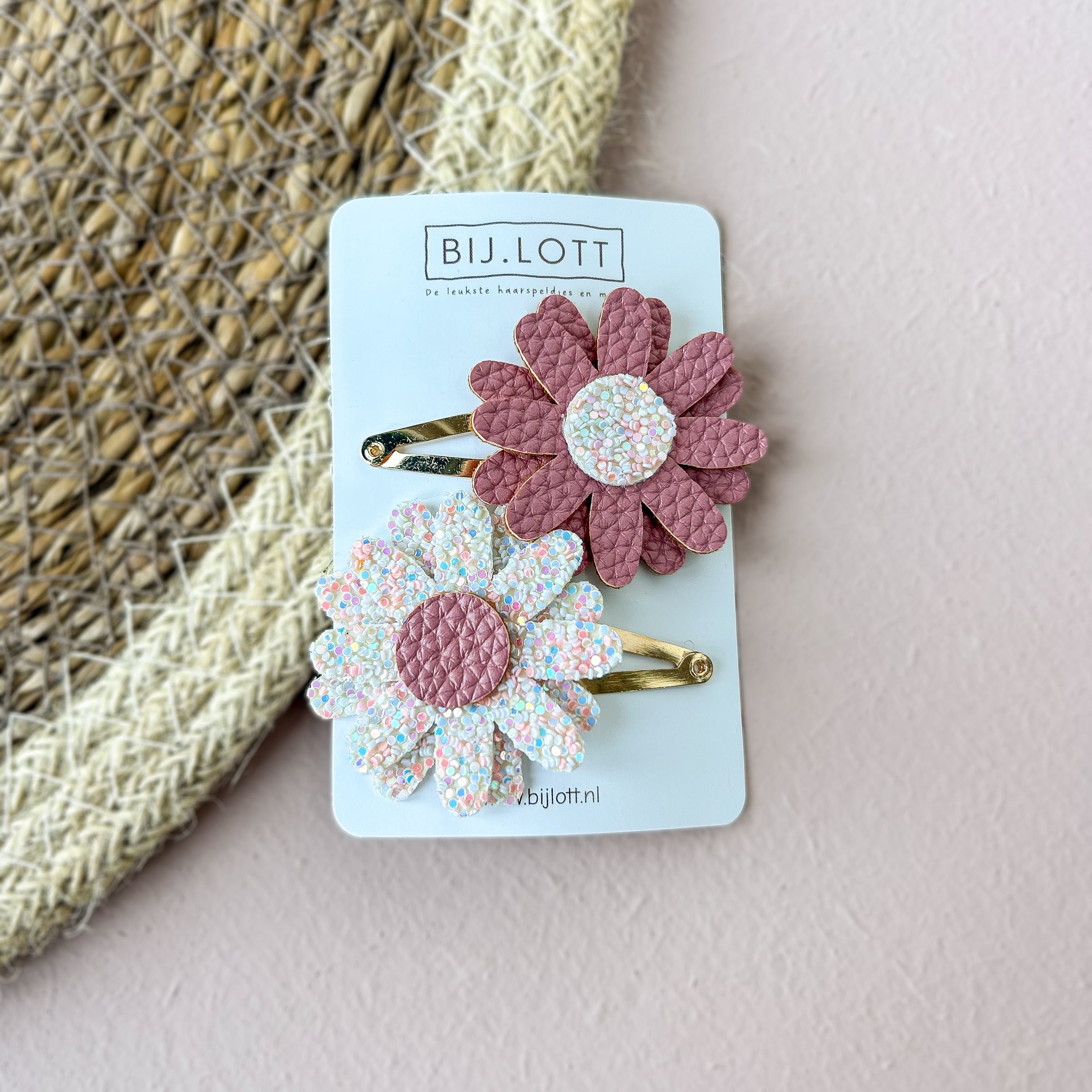 Duo klikklak setje - Madelief pink glitter