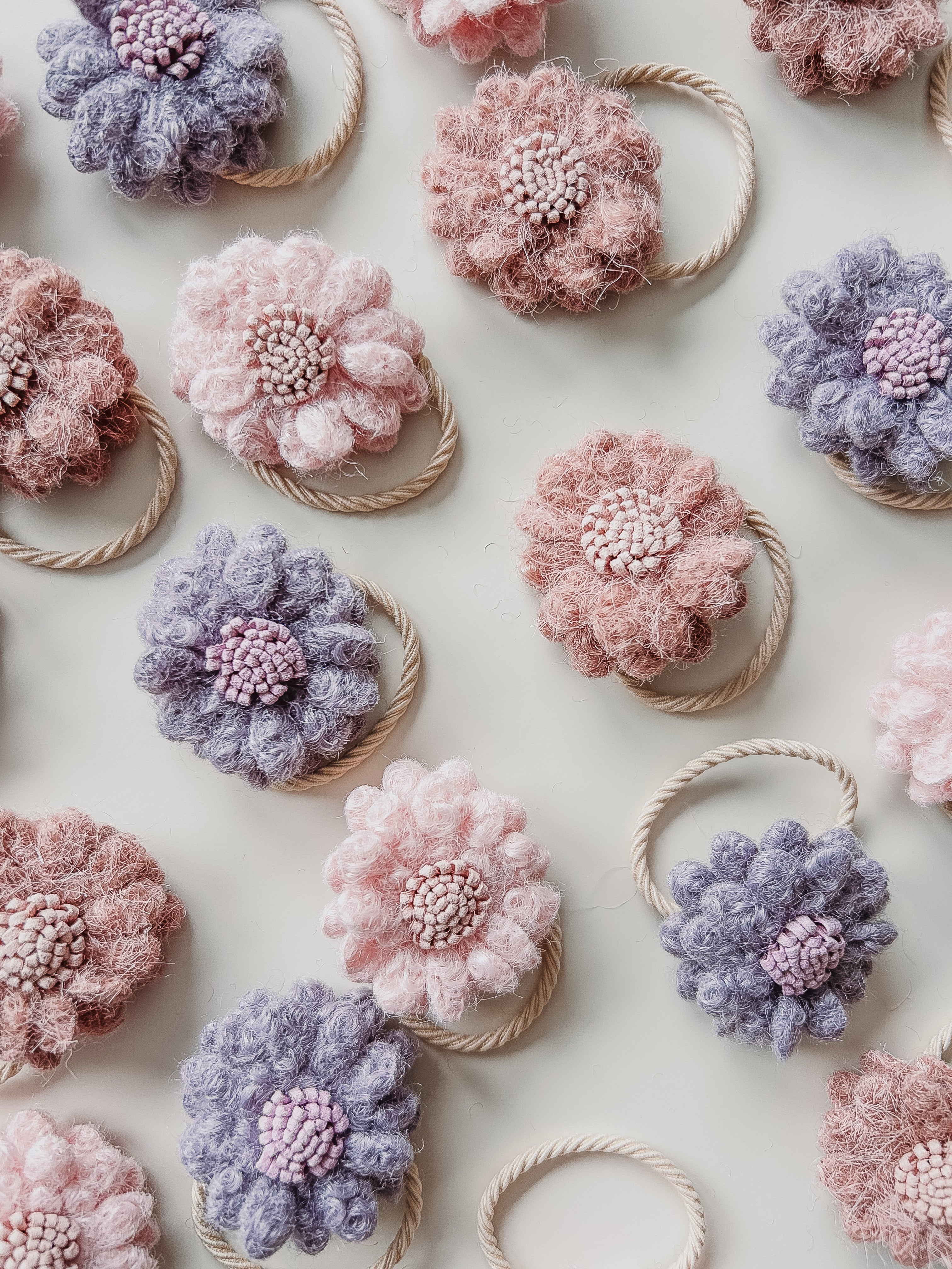 Haarelastiek - Wool flower mix & match